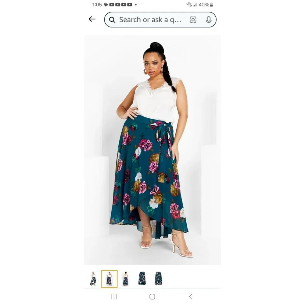 City Chic Michaela Skirt Women 18 Teal Bright Desire Floral Cottagecore Midi NWT - Picture 2 of 6